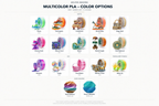 Multicolor PLA — 17 colour options: 10 Matte, 4 Silk, 1 Translucent Sparkle and 2 Basic Gradient. Dawn Radiance and Ocean to Meadow are last.