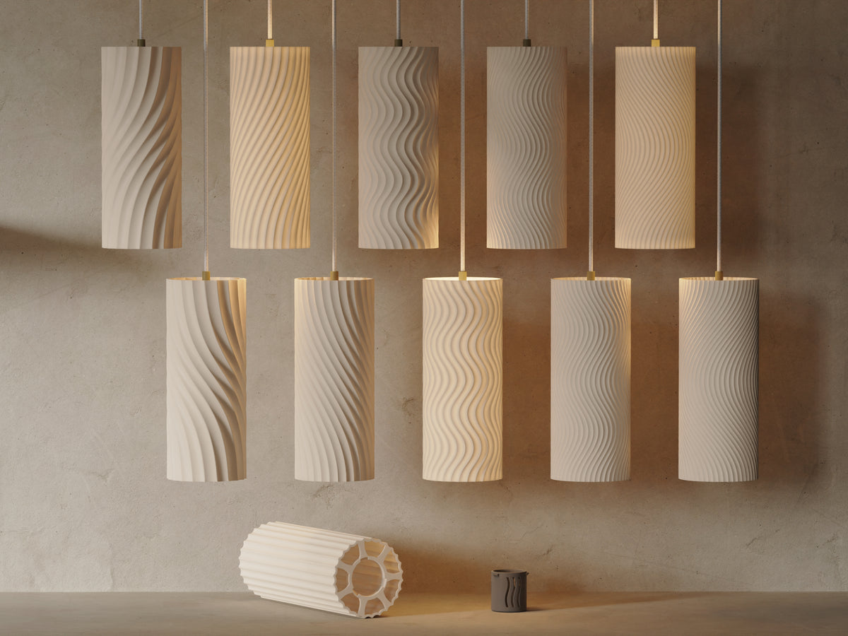 Aeolian Wave lampshades — designer reference; shade and printed adapter only, electrical hardware not included