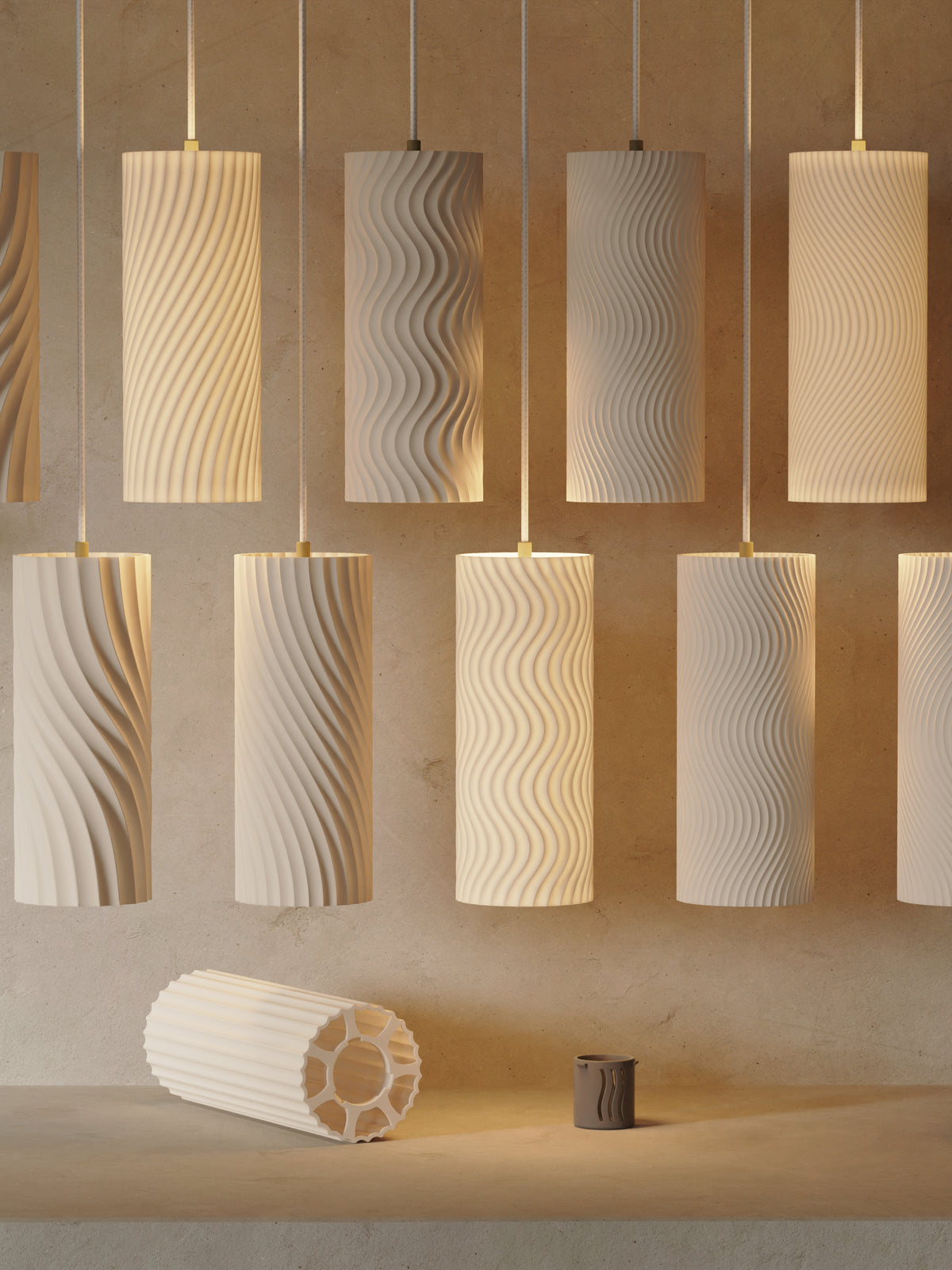 Aeolian Wave lampshades — designer reference; shade and printed adapter only, electrical hardware not included