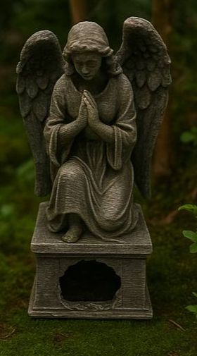 Angel Statue Hideout — Pedestal model, exact original-photo close-up