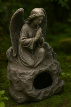 Angel Statue Hideout — Rock Base model, exact original-photo close-up