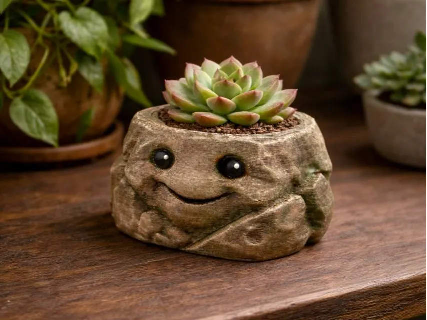 Baby Stone Planter — planted and hand-painted display example; plants not included, supplied unpainted