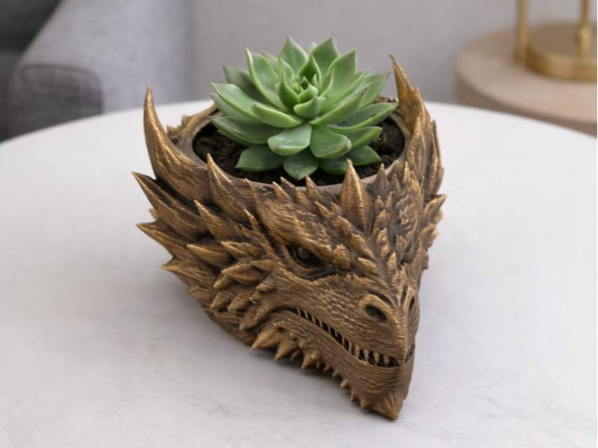 Dragon Planter — designer reference; supplied unpainted in chosen PETG colour