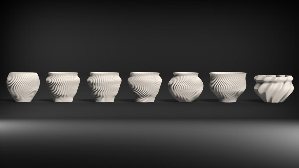 Elegant Planters — seven original Ikigaiform patterns, printed in your chosen PLA colour