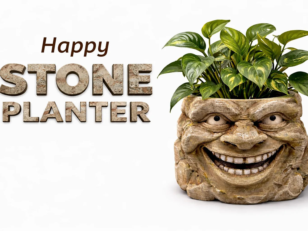 Happy Stone Planter — licensed original photograph; supplied unpainted in your chosen PETG colour