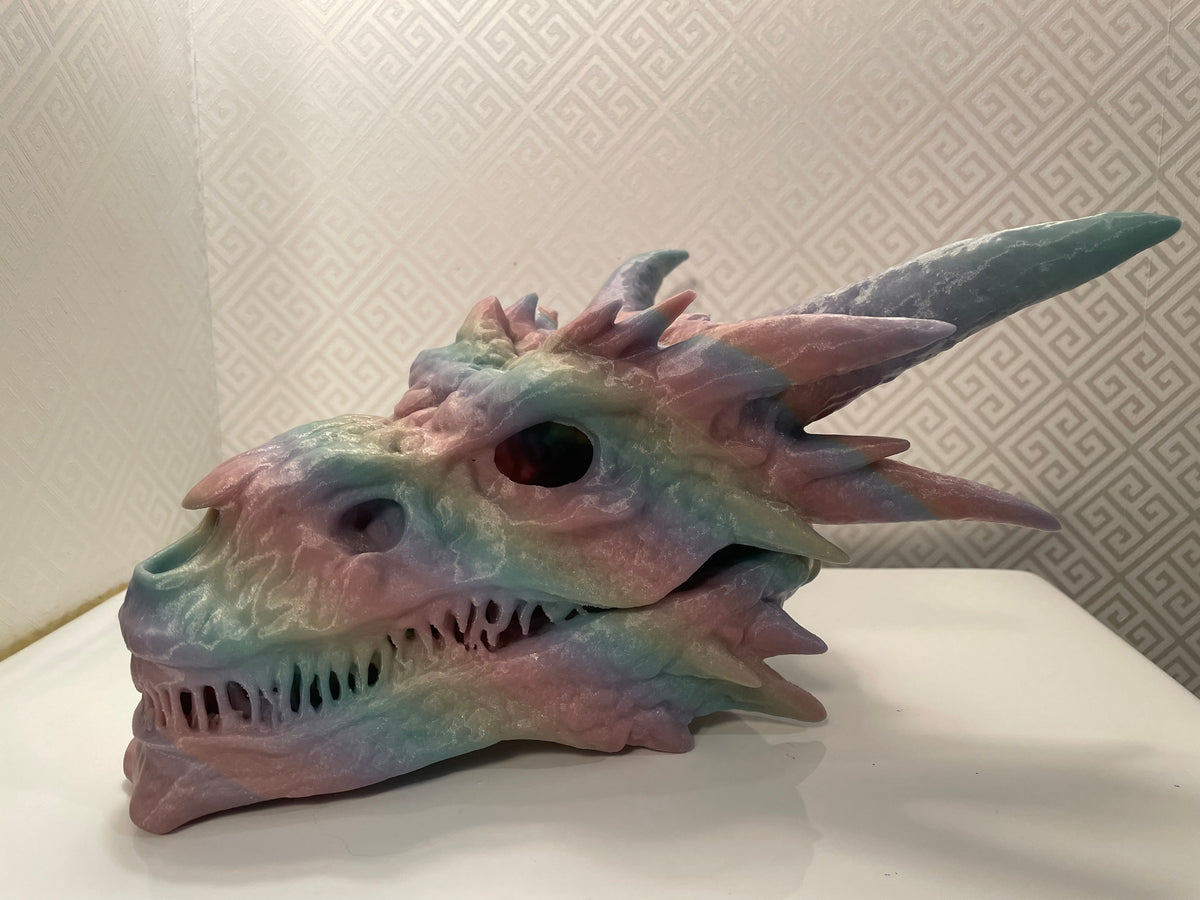 Dragon Skull Hide, side view of the printed skull