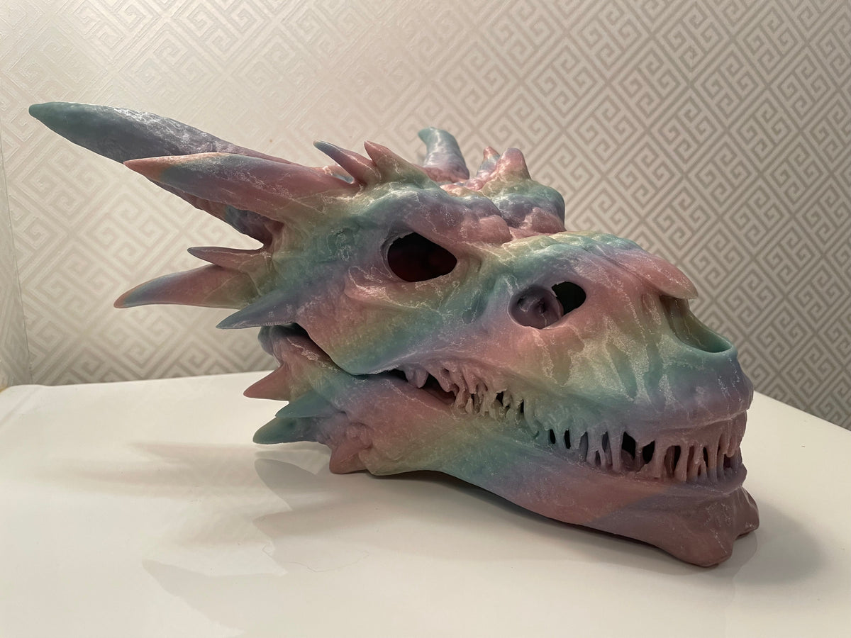 Dragon Skull Hide, three quarter view showing the horns and jaw