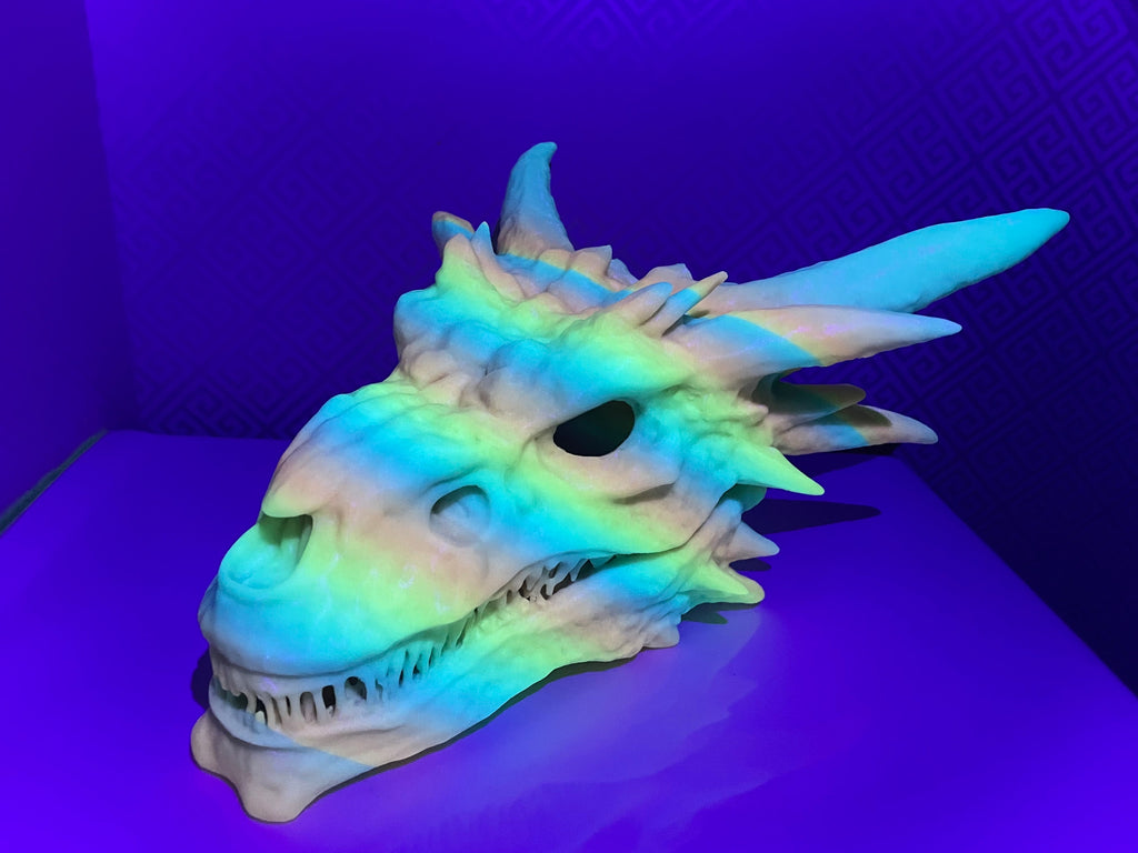 Dragon Skull Hide photographed under coloured lighting
