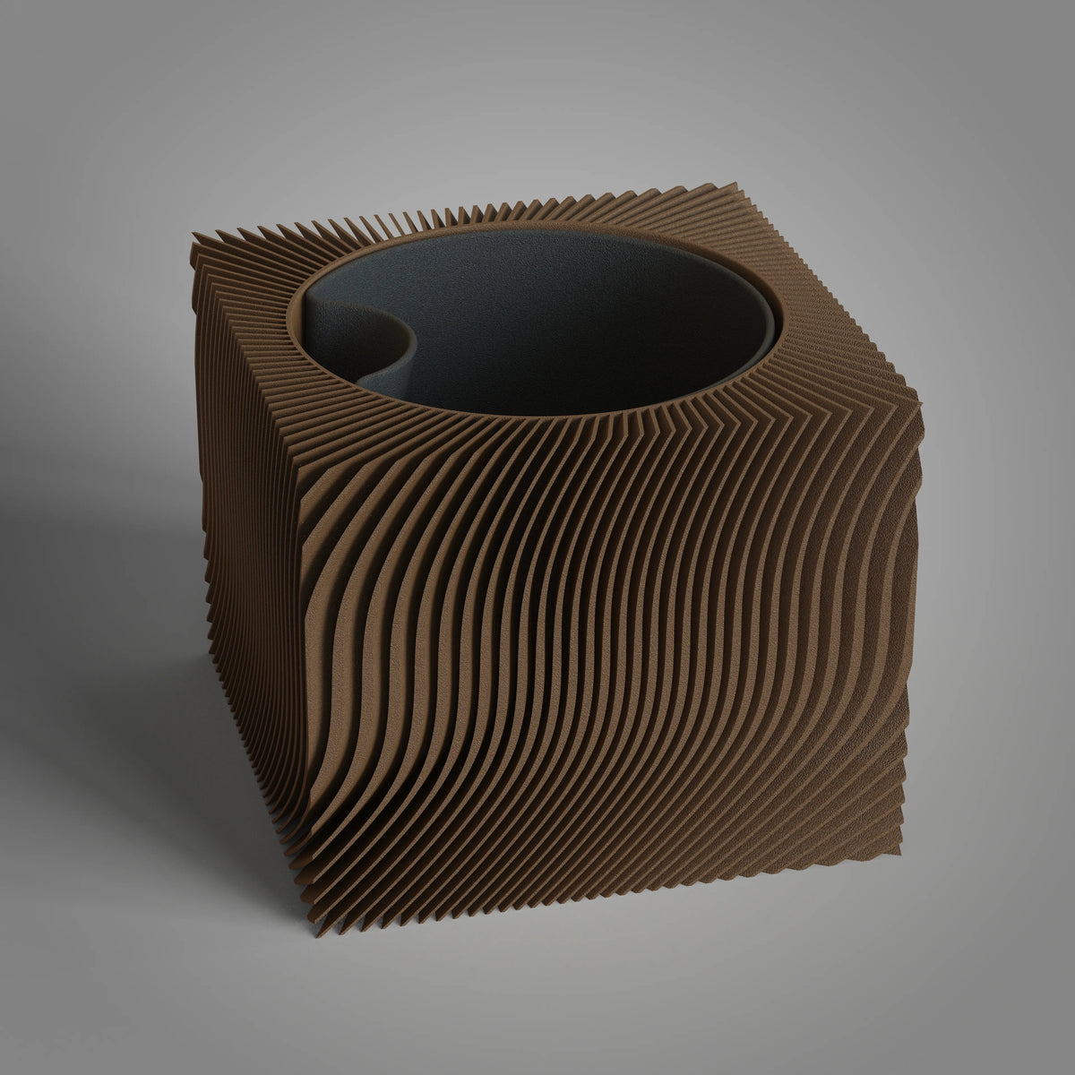 Mori self-watering cube planter with a fanned rib texture