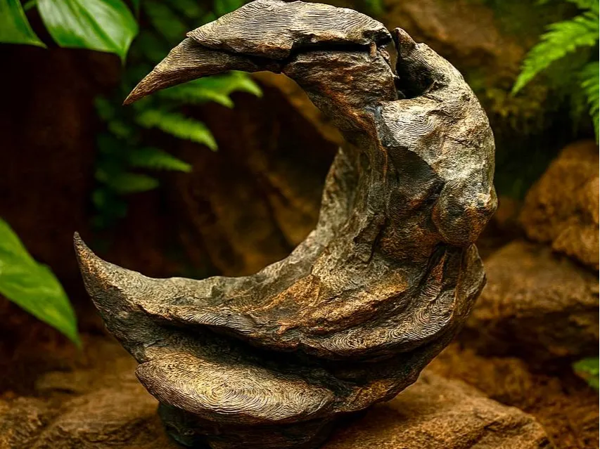 Moon Stone — licensed designer photo; crescent-shaped rock decor supplied unpainted
