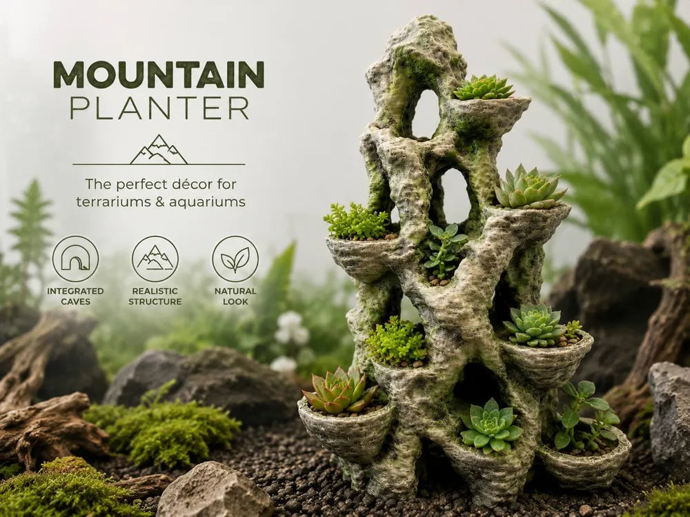 Mountain Planter with planting pockets and arched openings — styled scene; plants not included