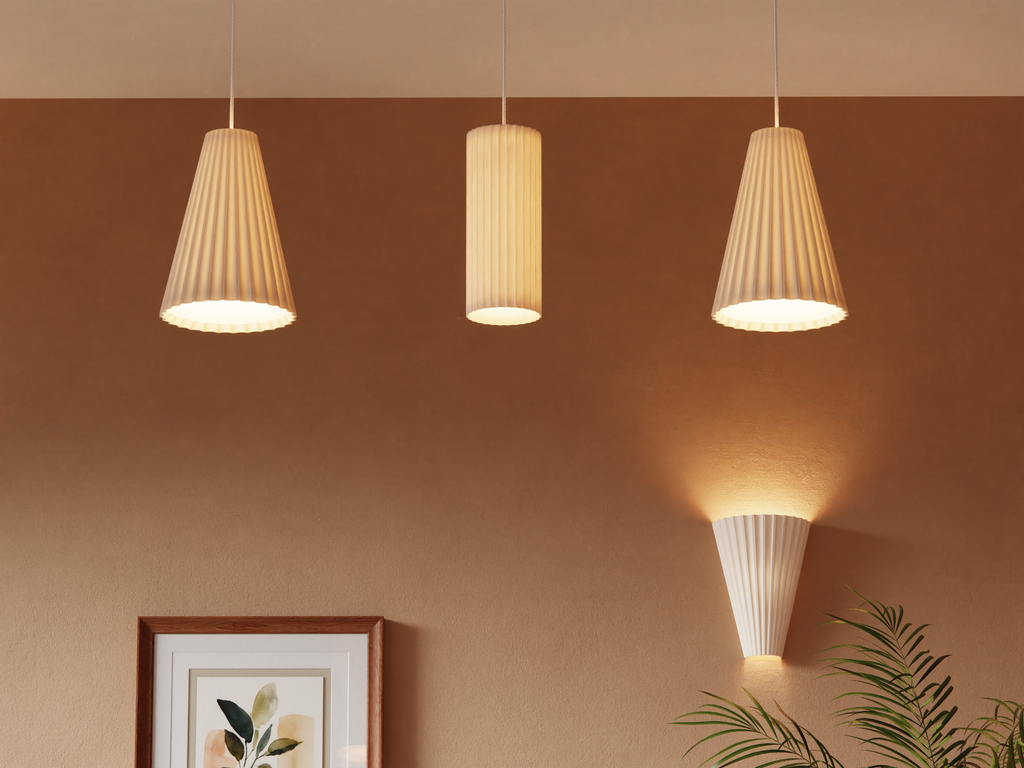 Scandi fluted shades — selected style and printed mounting parts only; electrical fittings and other shades not included