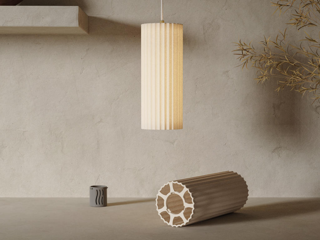 Scandi fluted cylinder shade and printed adapter; electrical hardware excluded