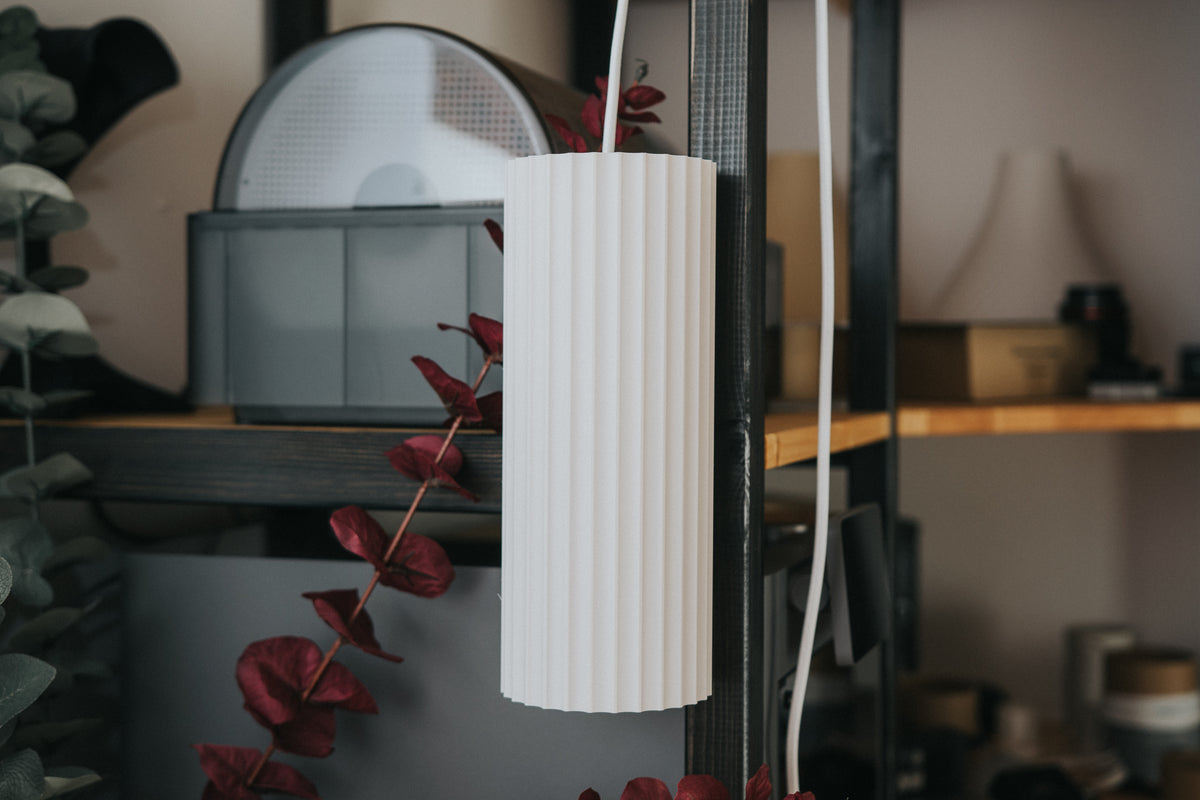 Scandi fluted cylinder shade and printed adapter; electrical hardware excluded
