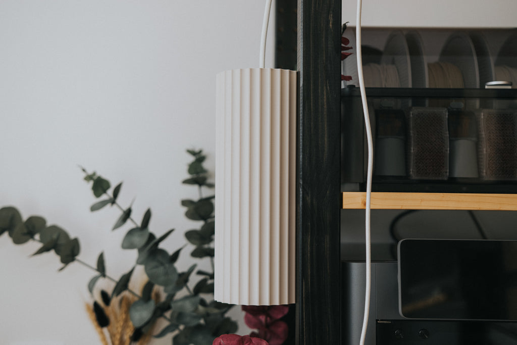Scandi fluted cylinder shade and printed adapter; electrical hardware excluded