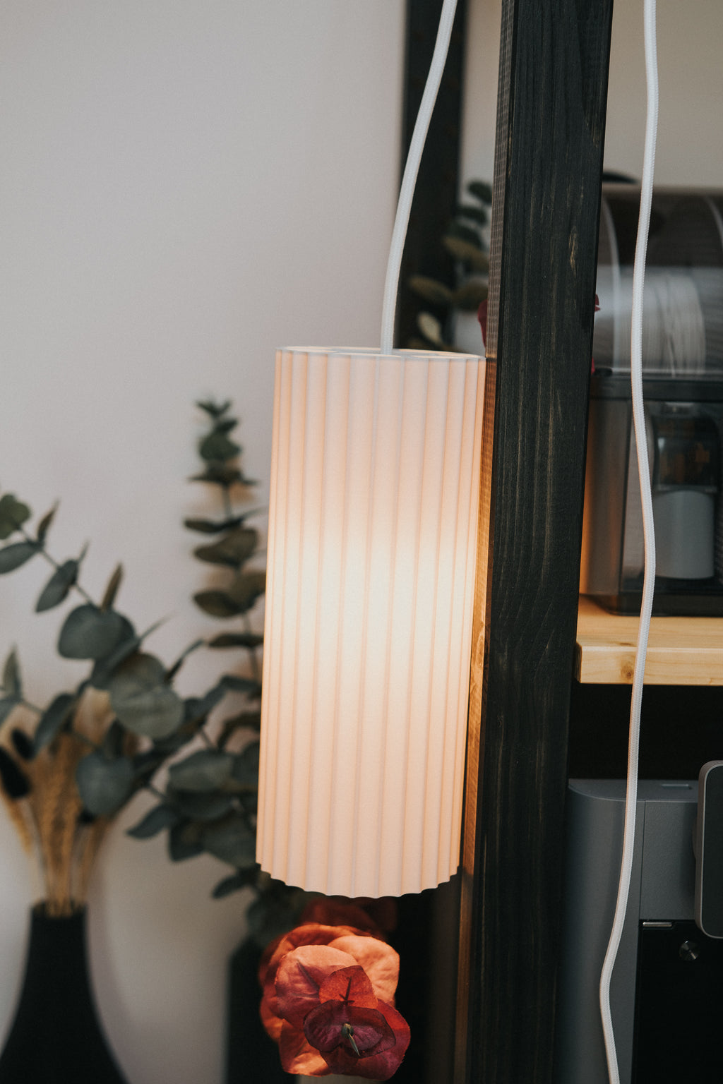 Scandi fluted cylinder shade and printed adapter; electrical hardware excluded