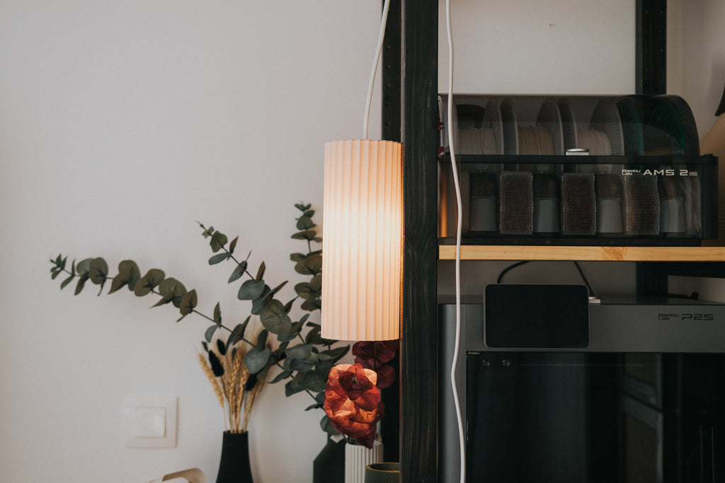 Scandi fluted cylinder shade and printed adapter; electrical hardware excluded