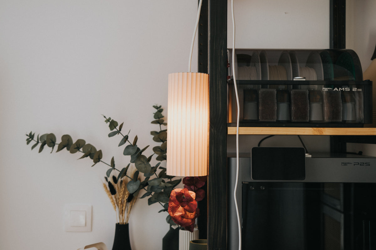 Scandi fluted cylinder shade and printed adapter; electrical hardware excluded