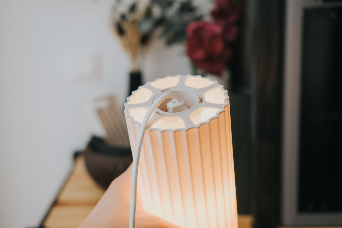 Scandi fluted cylinder shade and printed adapter; electrical hardware excluded