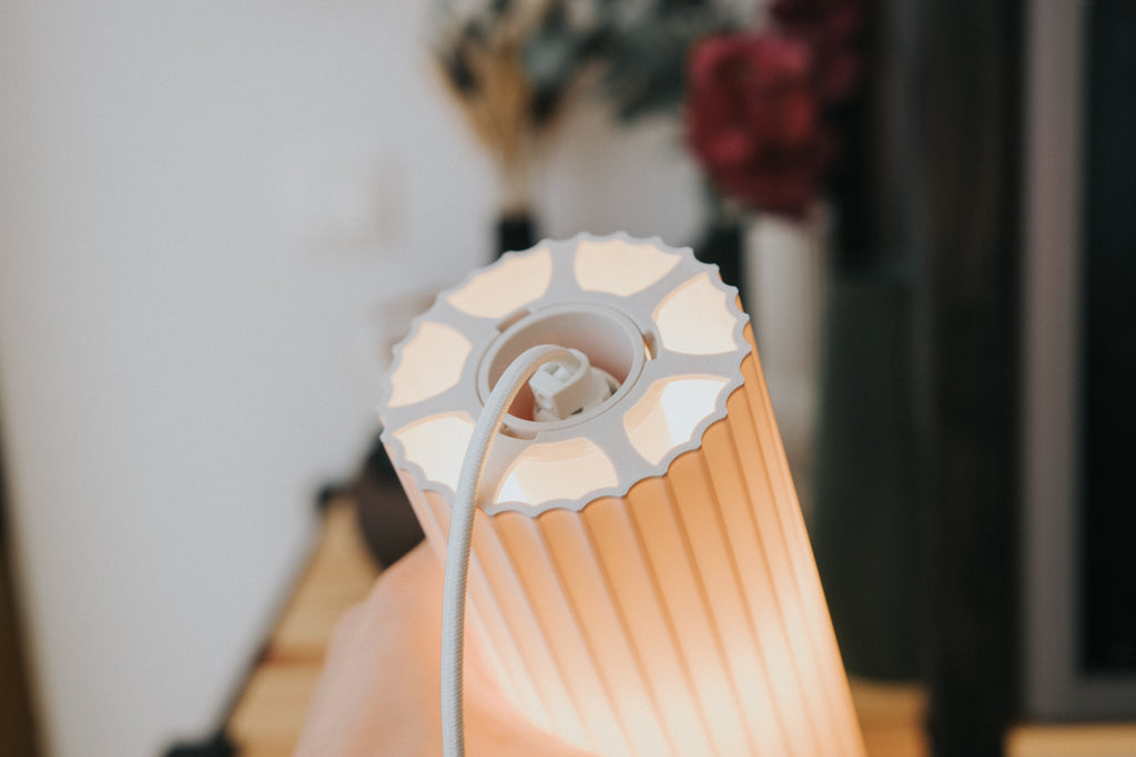 Scandi fluted cylinder shade and printed adapter; electrical hardware excluded