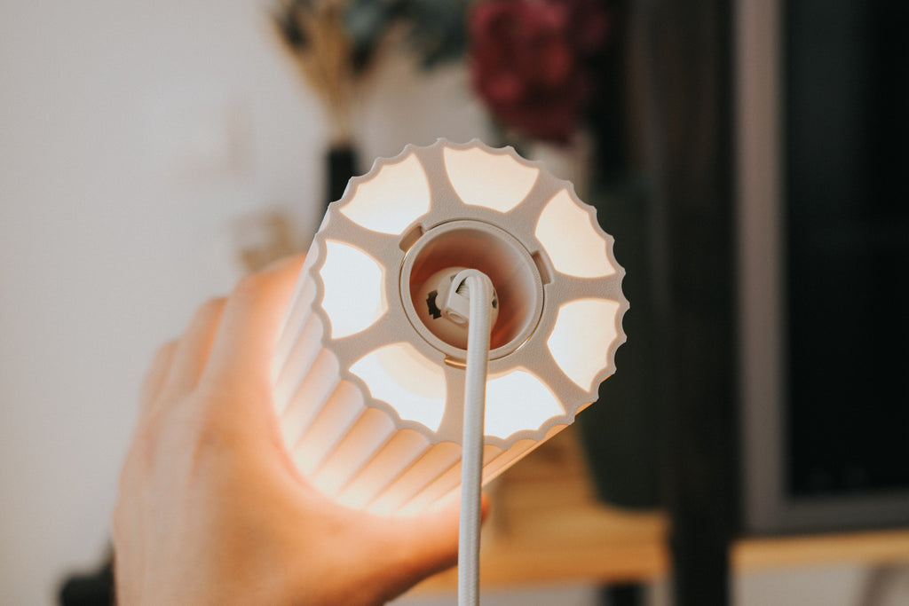 Scandi fluted cylinder shade and printed adapter; electrical hardware excluded