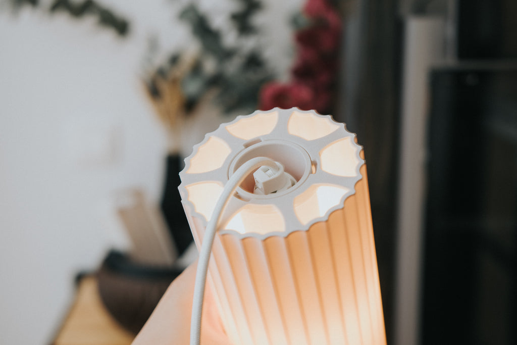 Scandi fluted cylinder shade and printed adapter; electrical hardware excluded