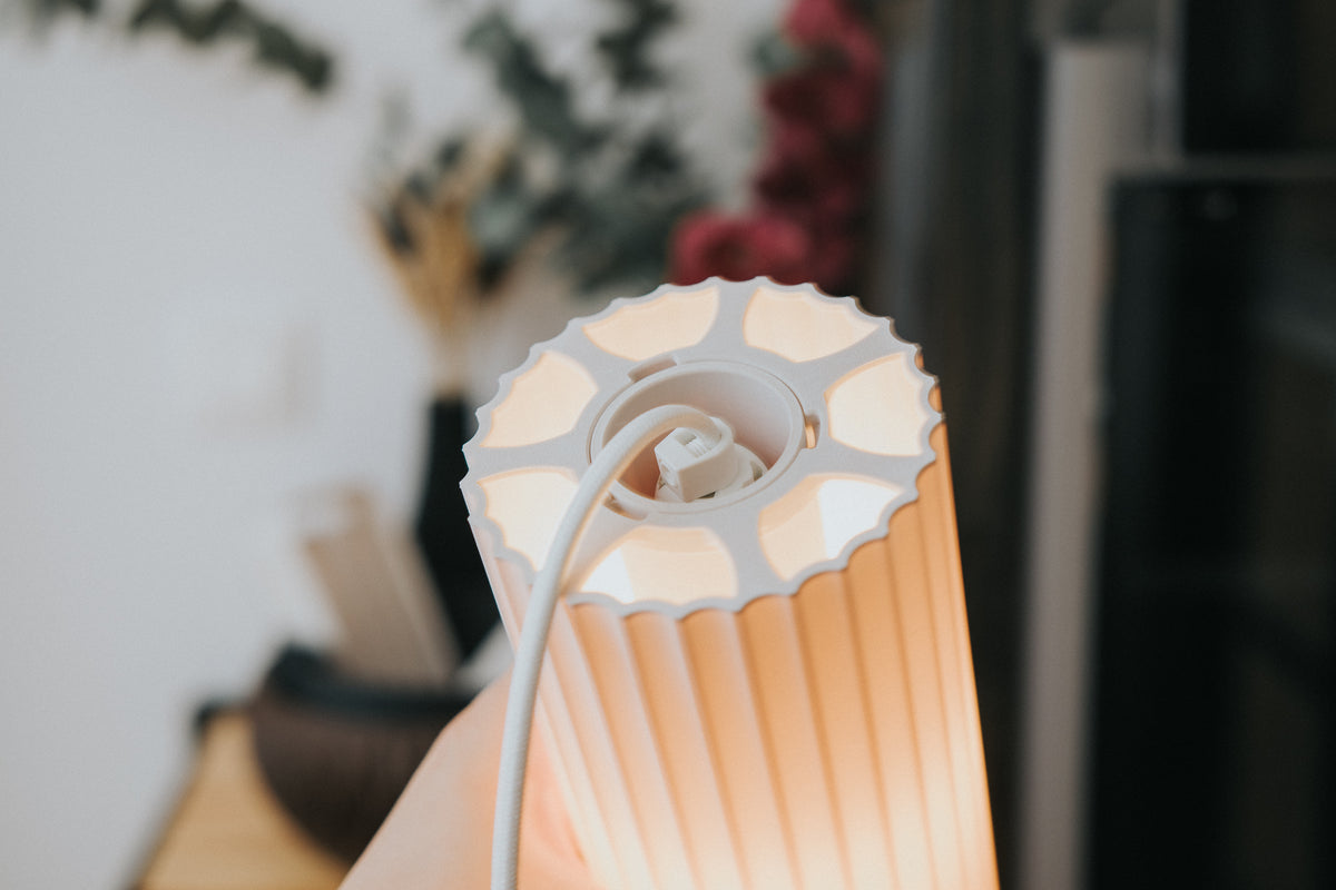 Scandi fluted cylinder shade and printed adapter; electrical hardware excluded