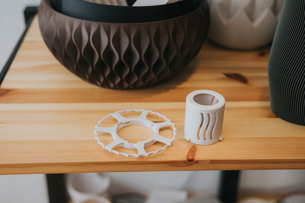 Scandi fluted cylinder shade and printed adapter; electrical hardware excluded