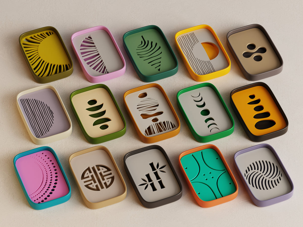 Soap Dish Collection 3 — PLA outer dish and removable patterned insert; separate colour choices