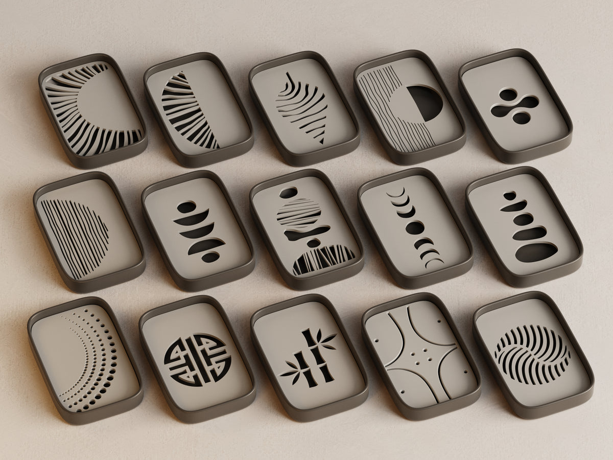 Soap Dish Collection 3 — PLA outer dish and removable patterned insert; separate colour choices