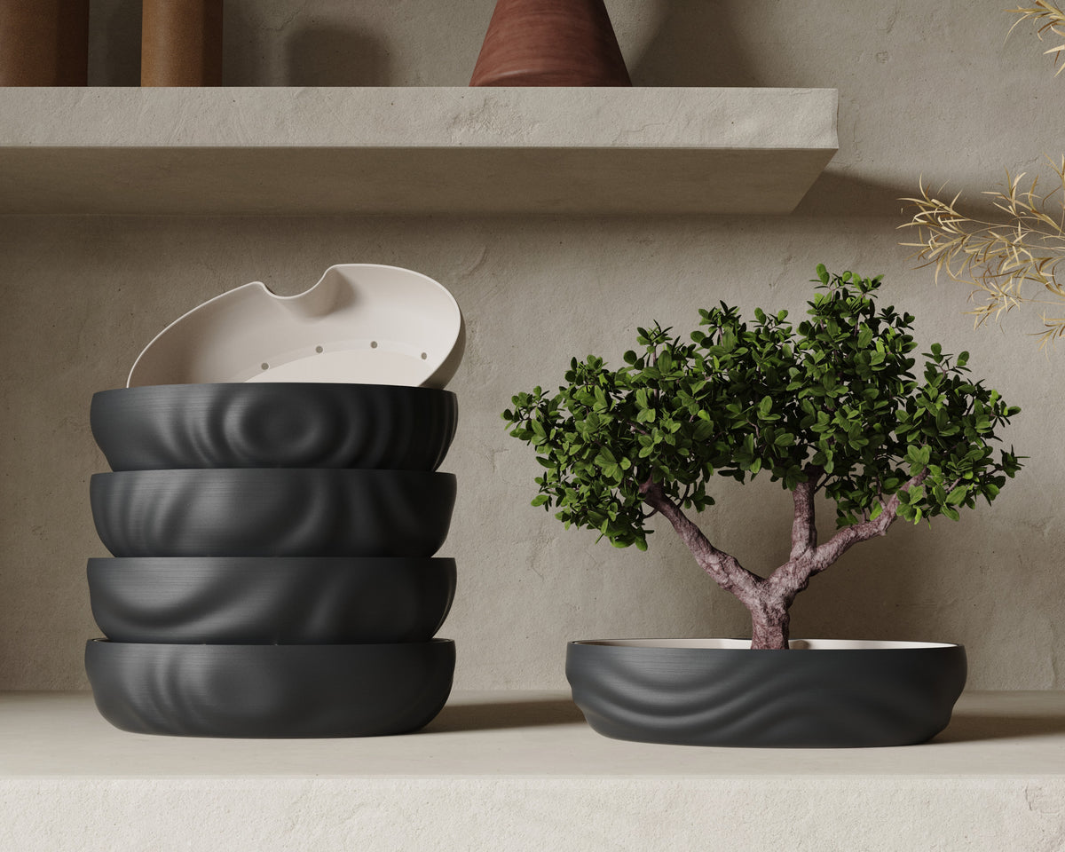 Stillwater bonsai planter collection — choose one pattern, PLA pot with PETG self-watering insert