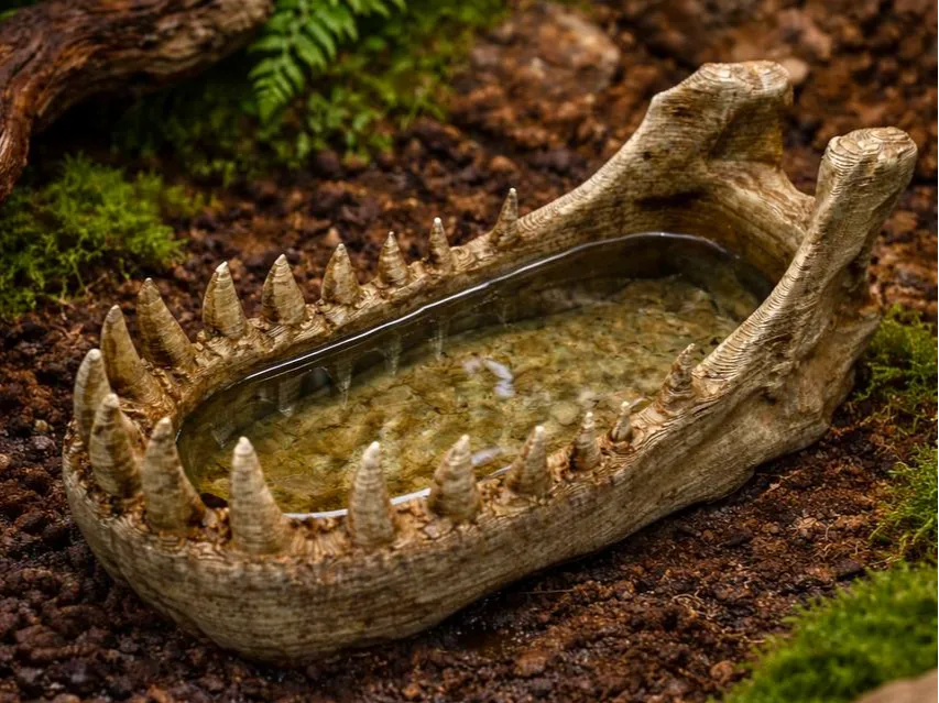 T-Rex Bowl — licensed designer photo of the fossil-jaw dish; supplied unpainted