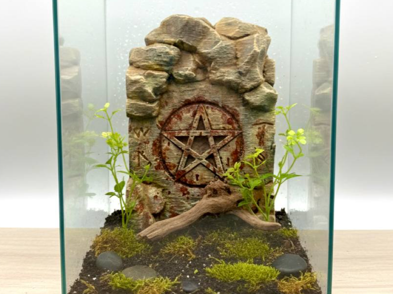 Witch pentagram stone background — designer view 1; supplied unpainted