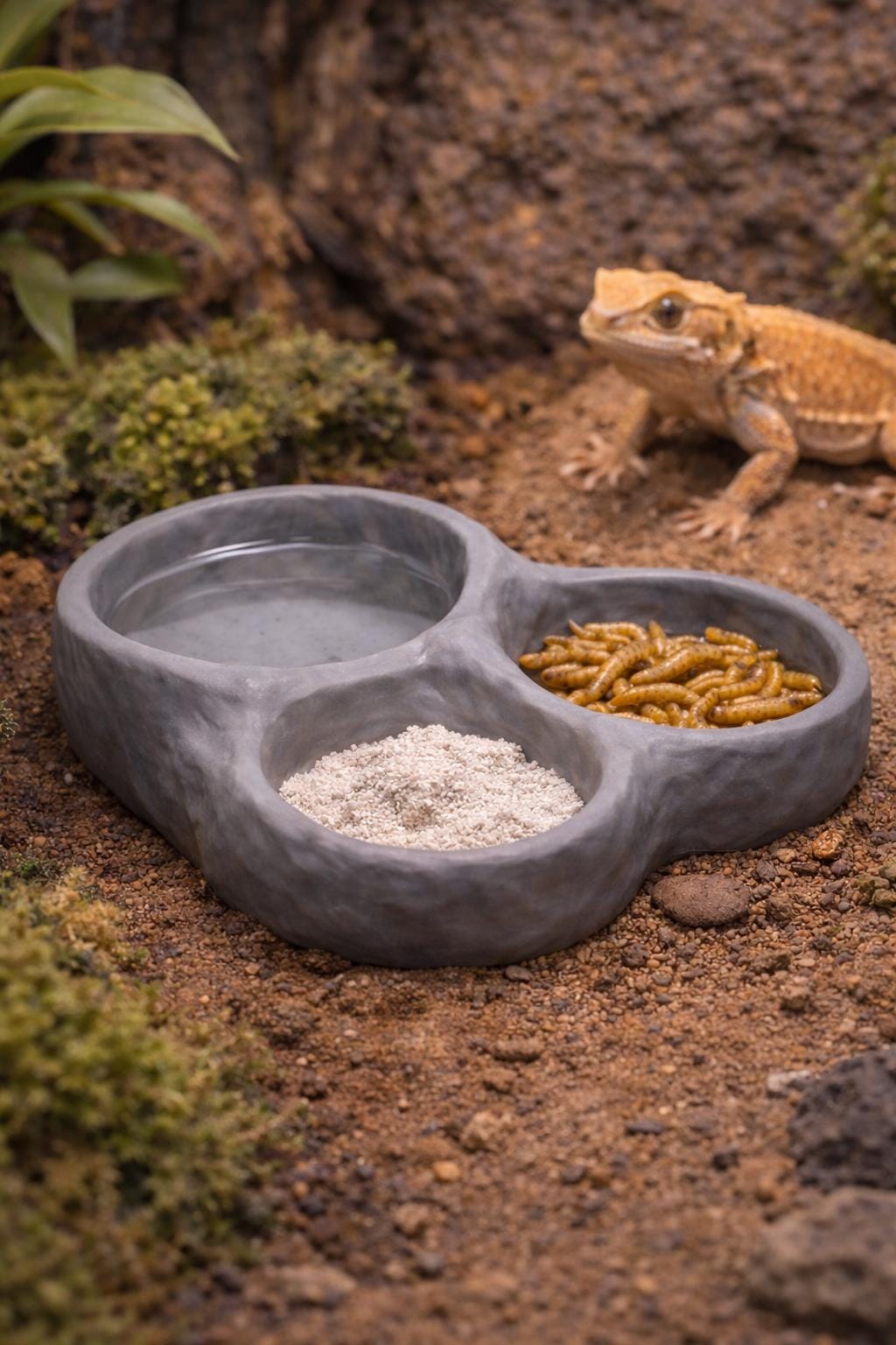 Rock Triple Feeder Bowl, 3D printed in PETG, view 3 of 7