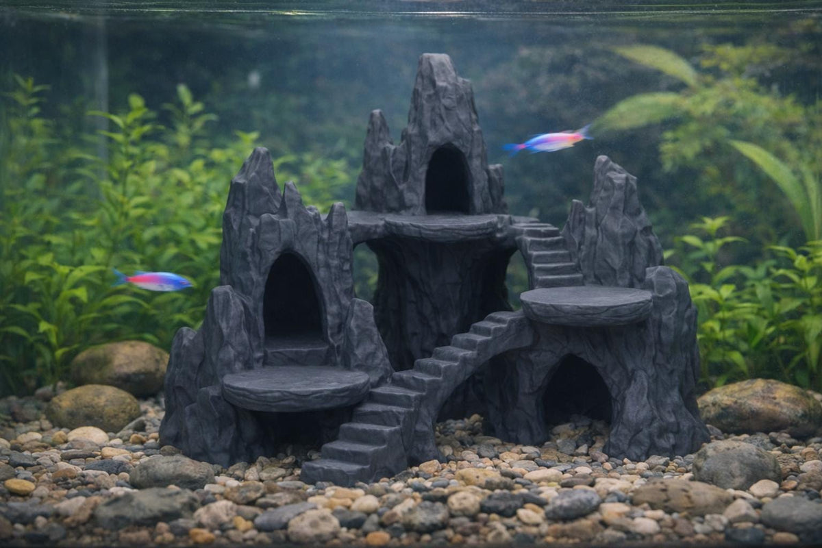 Craggy Mountain Rock Fortress Hide, 3D printed in PETG, for reptiles, amphibians and fish Main image