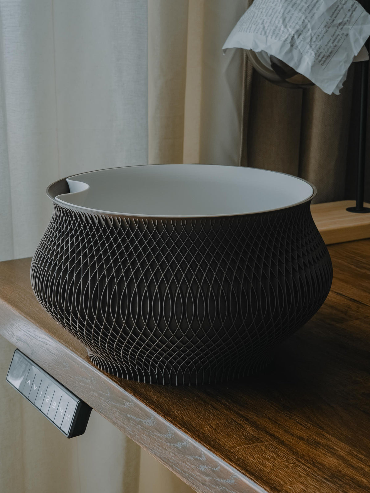 Woven Texture Self-Watering Planter, Style II, 3D printed in PLA, view 4 of 8 Main image