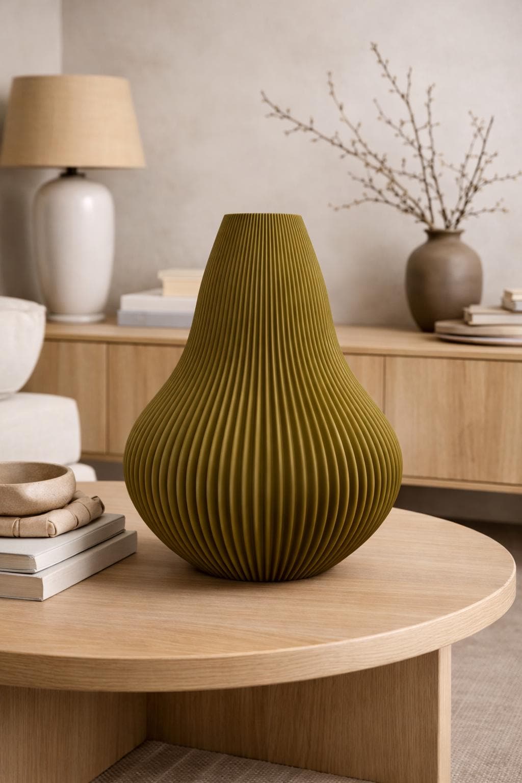 Sculpted Wave Rib Vase, 3D printed in PLA
