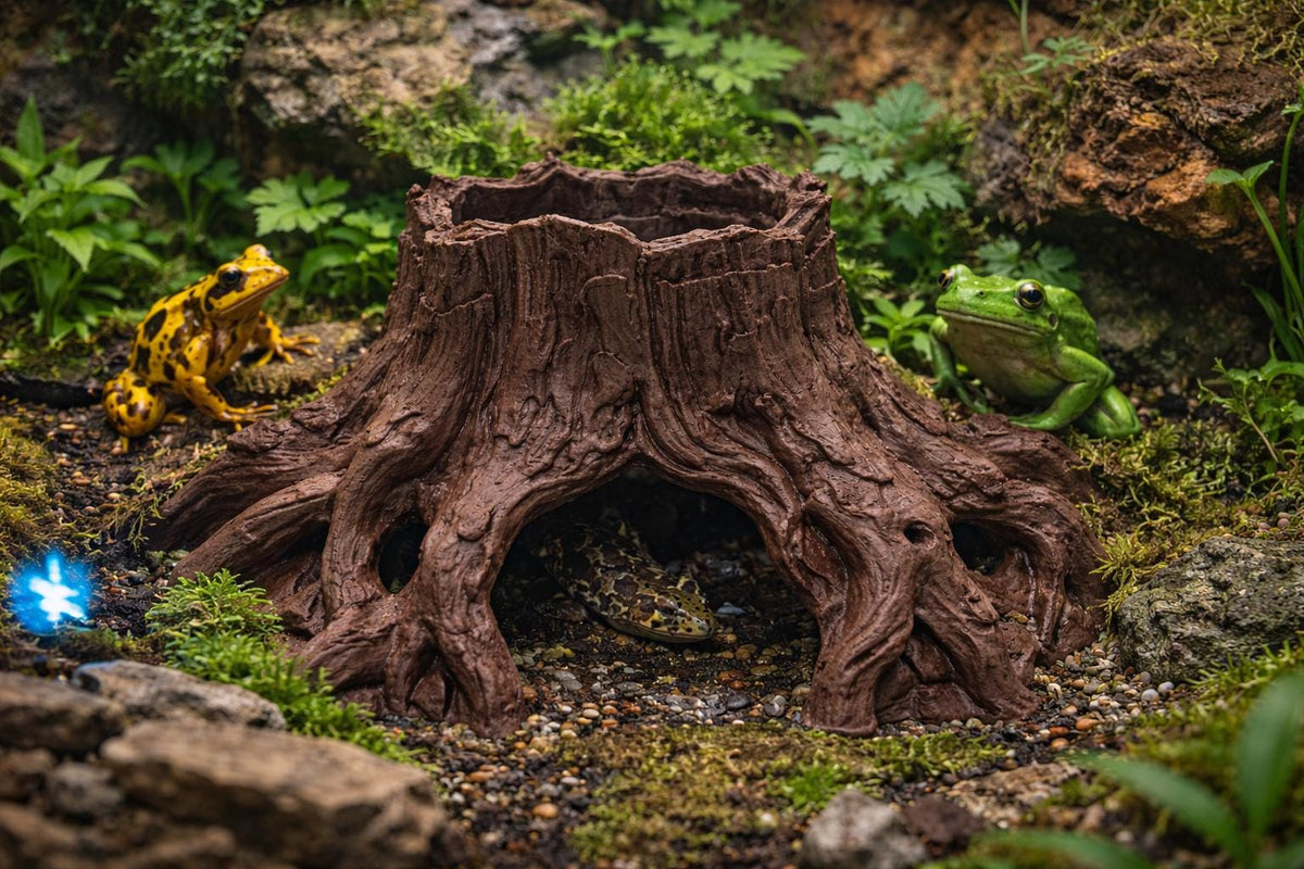 Root Tree Stump Cave Hide, 3D printed in PETG, for reptiles, amphibians and fish Main image