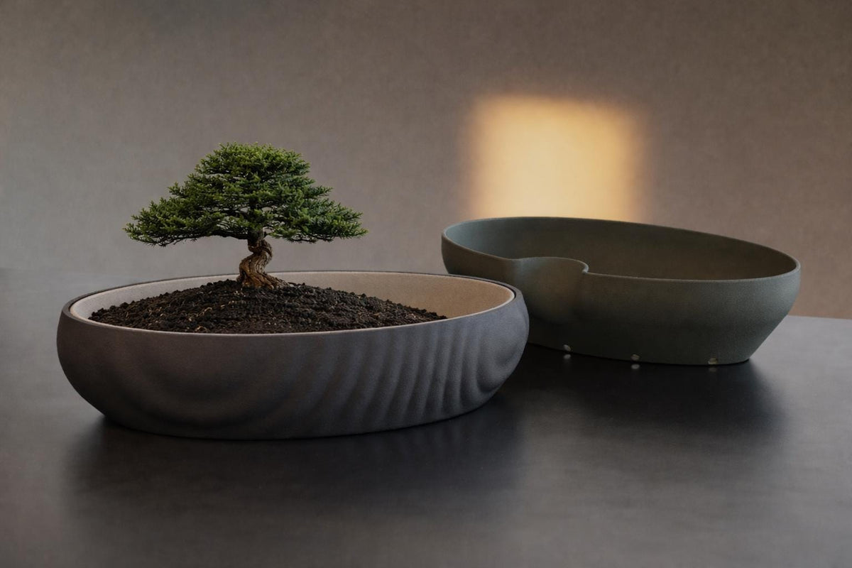 Stillwater Self-Watering Bonsai Planter, 3D printed in PLA