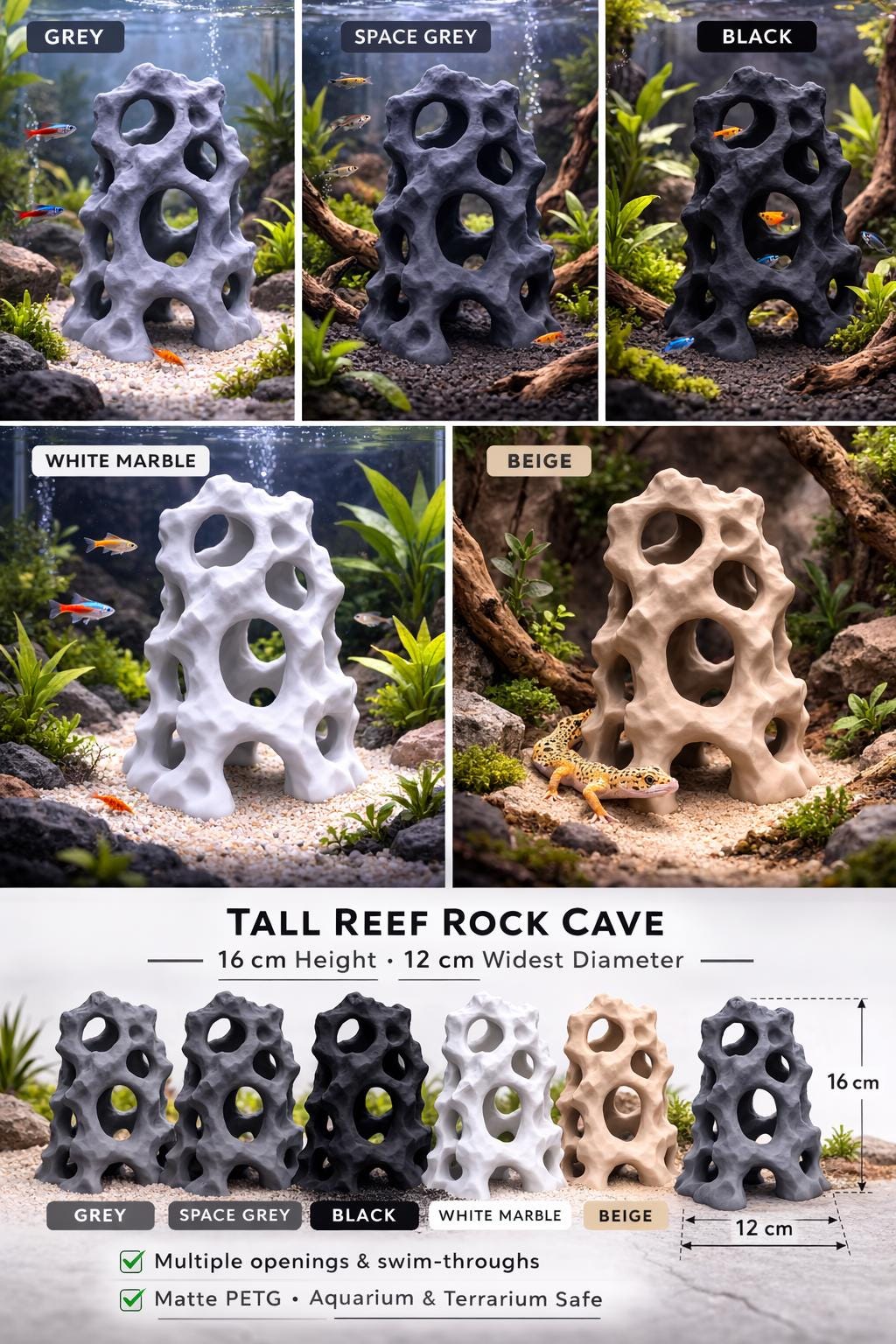 Reef Rock Tall Aquaspace Cave | Aquarium, Vivarium and Terrarium Decor Secondary image