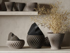 Kosa Sculptural Planters: Hira, Tsubo and Suehiro together on a shelf