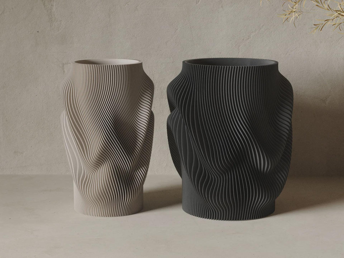 Fjord Wave Flower Vase, 3D printed in PLA