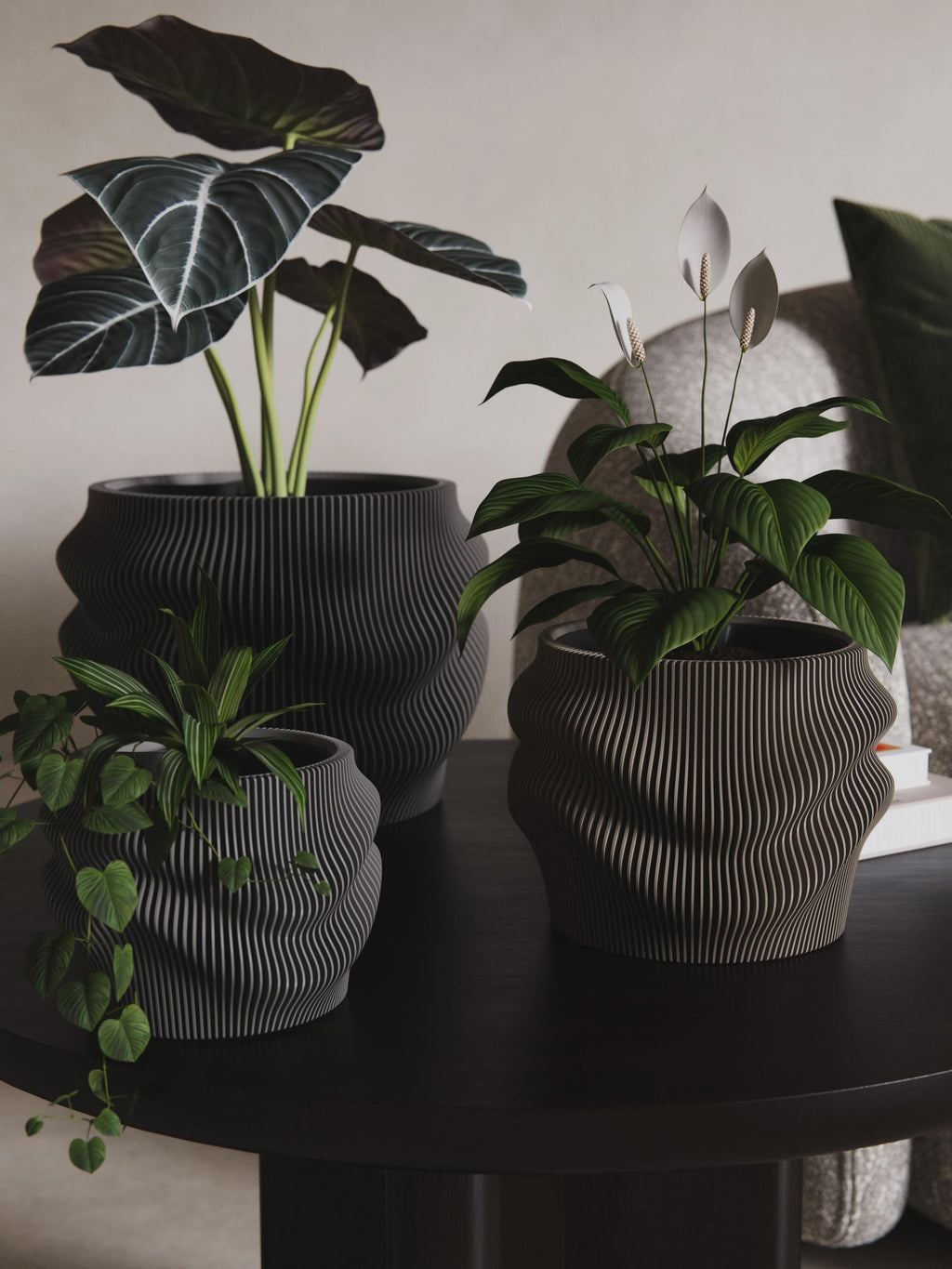 Fjord Wave Self-Watering Flower Pot Set, 3D printed in PLA, view 2 of 16