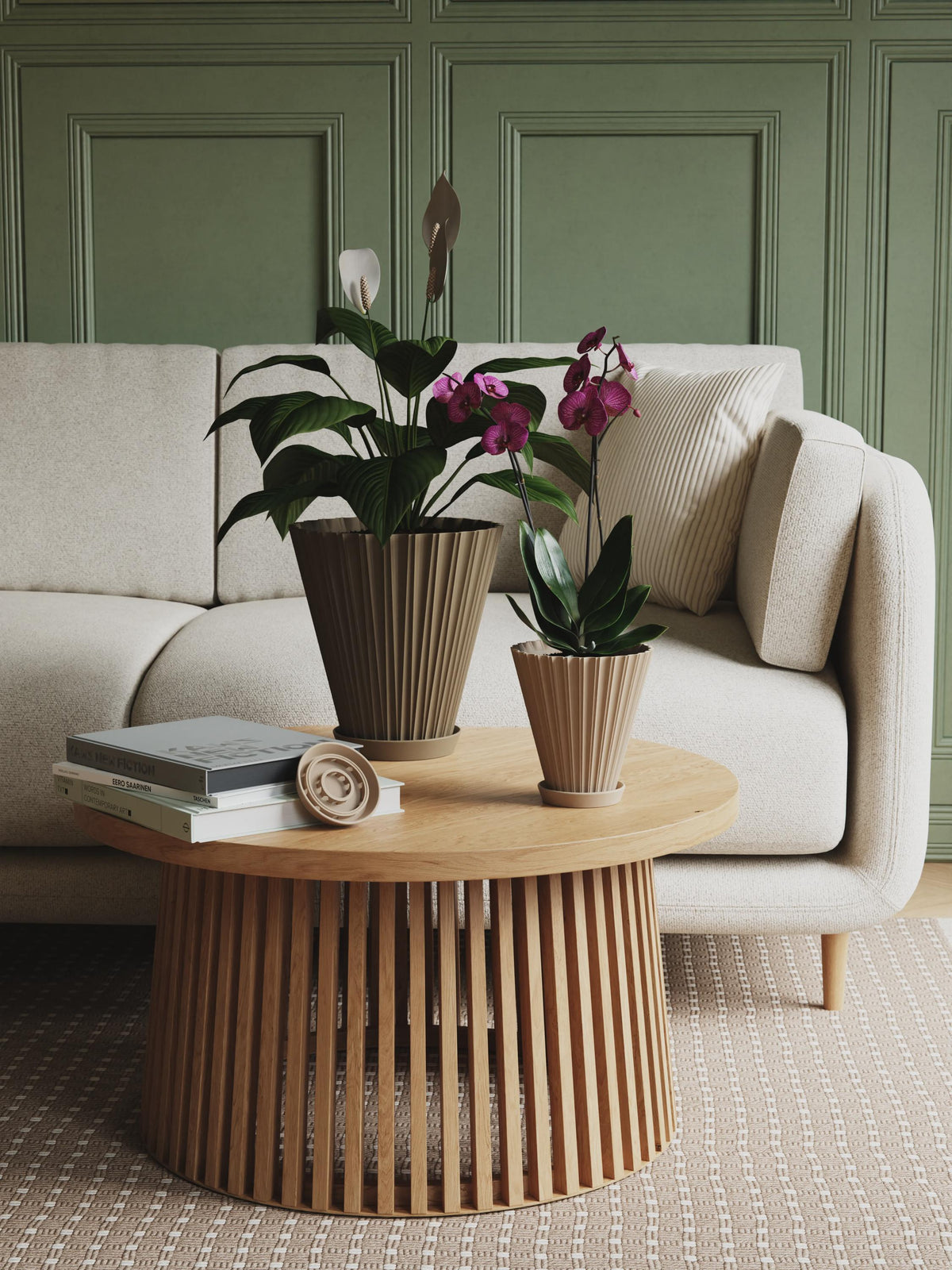 Scandi Fluted Flower Pot with Tray, 3D printed in PLA, view 3 of 14