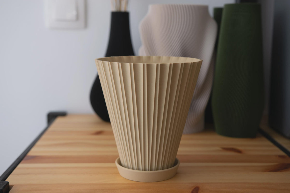Scandi Fluted Flower Pot with Tray, 3D printed in PLA, view 9 of 14