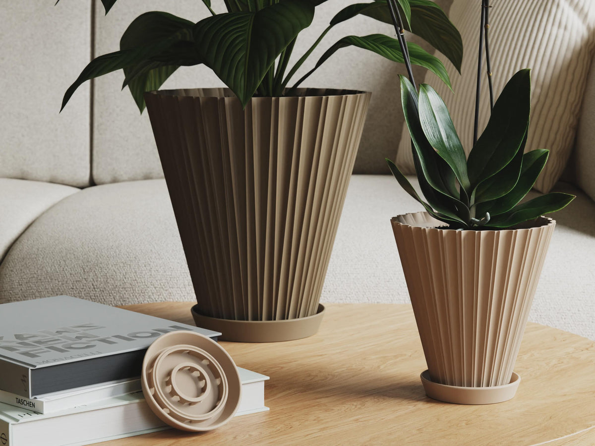Scandi Fluted Flower Pot with Tray, 3D printed in PLA, view 2 of 14