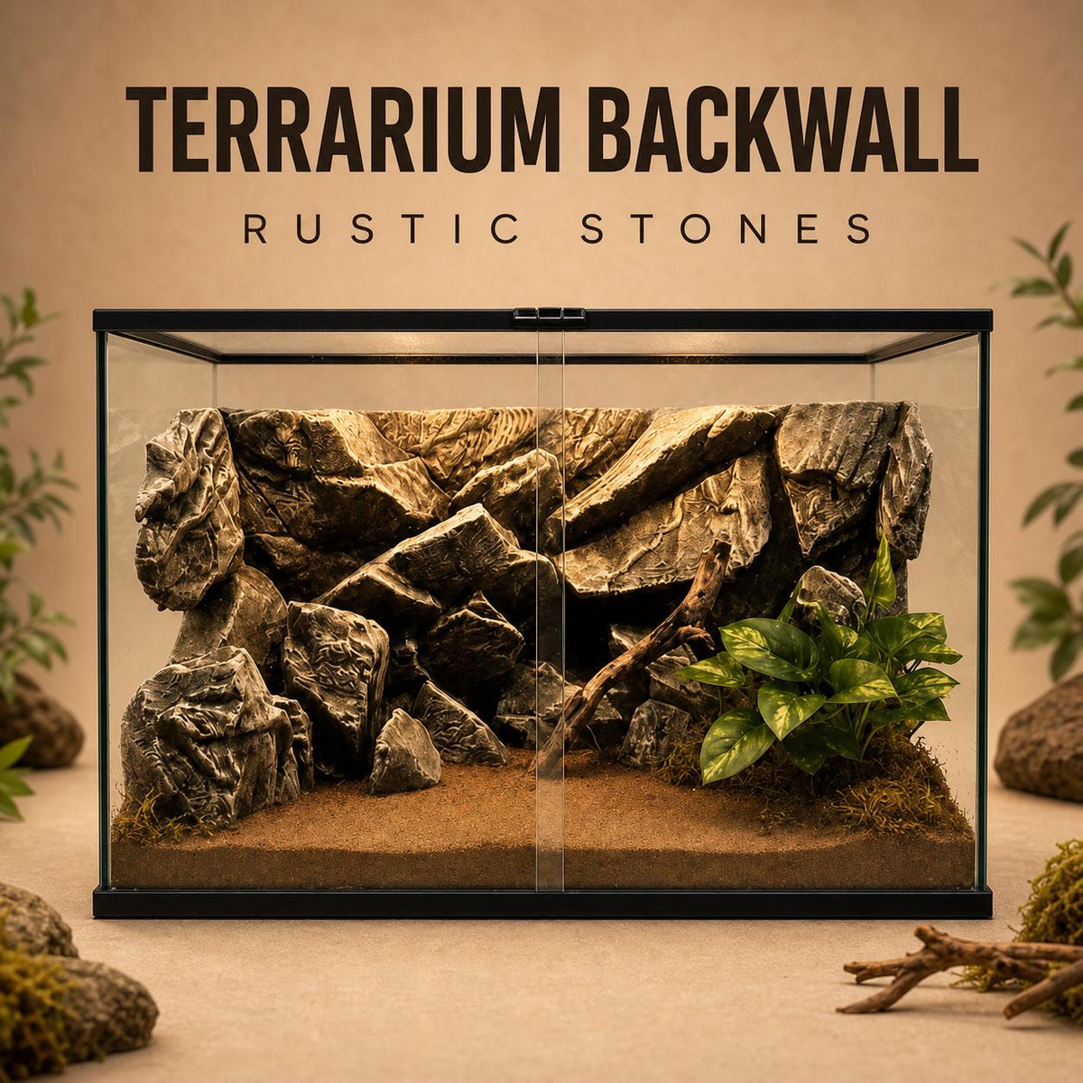 Rustic Stone 3D Background, 3D printed in PETG, for terrariums, vivariums and aquariums Main image