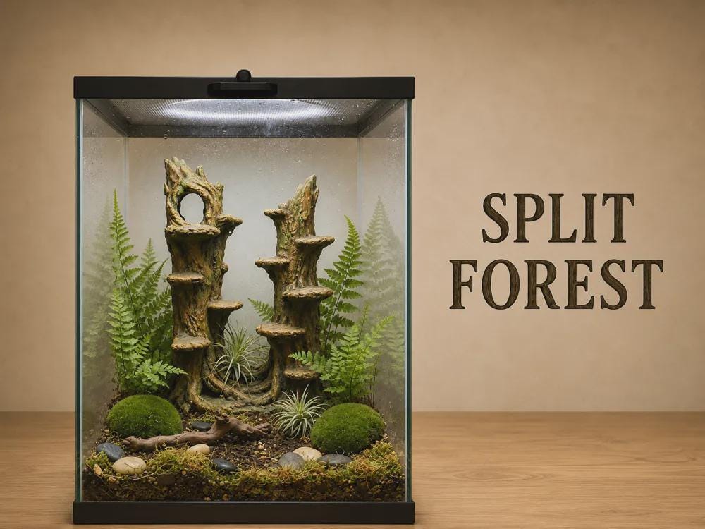 Split Forest 3D Background, 3D printed in PETG, for terrariums, vivariums and aquariums Main image